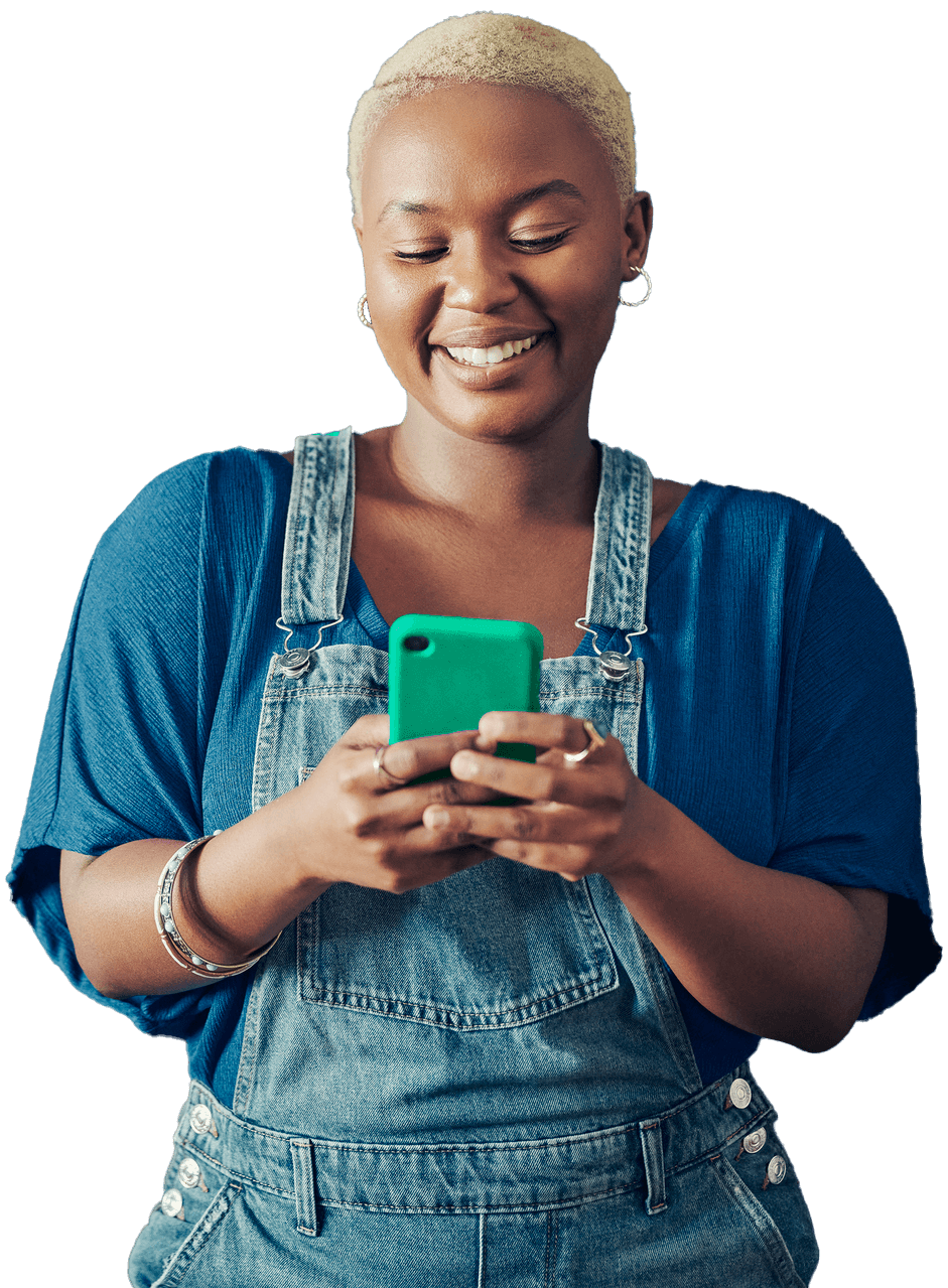 Happy person checking their phone